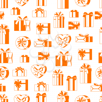 Seamless celebration pattern with vector gift boxes.