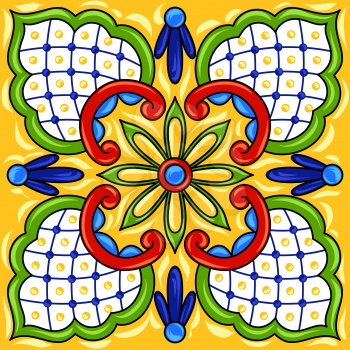 Mexican talavera ceramic tile pattern. Ethnic folk ornament. Italian pottery, portuguese azulejo or spanish majolica.