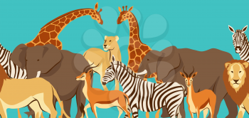 Seamless pattern with African savanna animals. Stylized illustration.