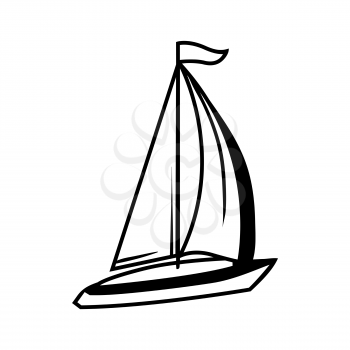 Black and white sailing yacht. Stylized engraving illustration.
