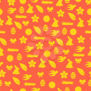 Happy Easter seamless pattern with holiday items. Background can be used for holiday prints, textiles and greeting cards.