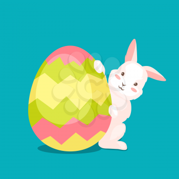 Happy Easter greeting card. Holiday illustration with bunny and egg.