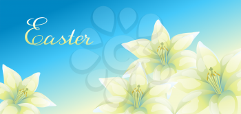 Easter illustration. Greeting card with lilies. Religious symbol of faith.