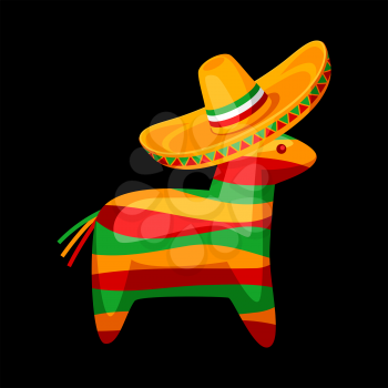Illustration of colorful pinata in mexican sombrero. Funny traditional game for children.