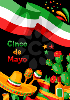 Mexican Cinco de Mayo greeting card. National holiday items.