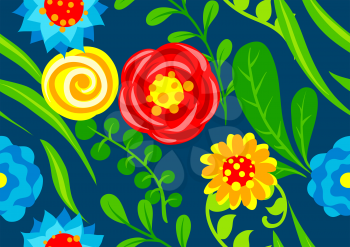 Seamless pattern with summer flowers. Beautiful decorative natural plants, buds and leaves.