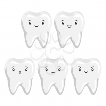 Set of cute tooth with different facial expressions. Children dentistry funny characters.