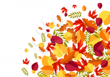 Card with stylized autumn foliage. Falling leaves in simple style.