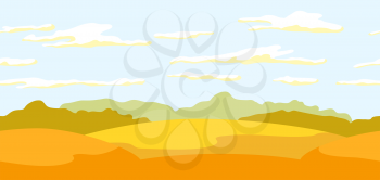 Autumn landscape seamless pattern with trees and hills. Seasonal illustration.