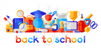 Back to school background with education icons. Illustration in trendy flat style.