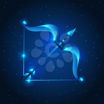 Sagittarius zodiac sign, blue star horoscope symbol. Stylized astrological illustration.
