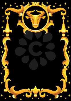 Taurus zodiac sign with golden frame. Horoscope symbol. Stylized astrological illustration.