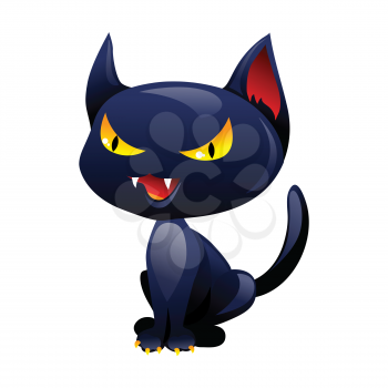 Happy halloween illustration of angry cat. Cartoon holiday icon.