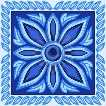 Italian ceramic tile pattern. Ethnic folk ornament. Mexican talavera, portuguese azulejo or spanish majolica.