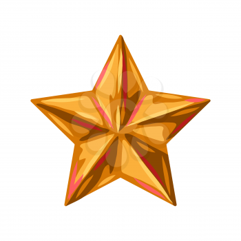 Illustration of gold star. Stylized hand drawn image in retro style.