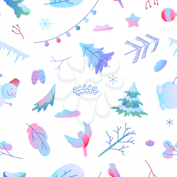 Seamless pattern with winter items. New Year and Christmas objects.