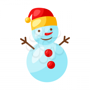 Illustration of funny snowman. Stylized flat icon.