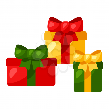 Illustration of gift boxes with bow. Stylized flat icon.