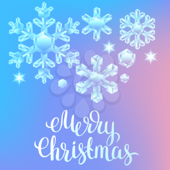 Card with crystal snowflakes. Background for Merry Christmas and Happy New Year.