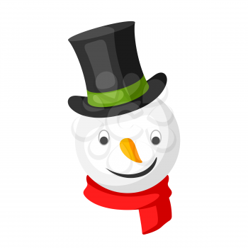 Merry Christmas snowman head in top hat. Accessory for festival and party.