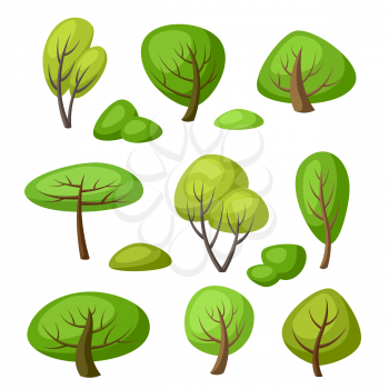 Set of spring or summer abstract stylized trees. Natural illustration.