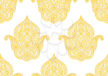 Indian ethnic seamless pattern. Indonesian batik. Ethnic floral folk ornament with lotus flower and paisley. Henna mandala tattoo style.