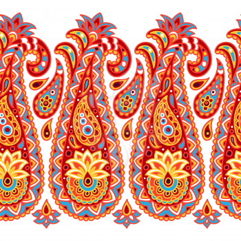 Indian ethnic seamless pattern with paisley. Indonesian batik. Ethnic floral folk ornament with lotus flower. Henna mandala tattoo style.