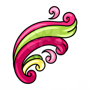 Illustration of decorative swirl leaf. Ornamental pink and green plant.