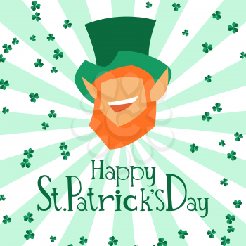 Saint Patricks Day greeting card with leprechaun. Holiday illustration with Irish symbol.