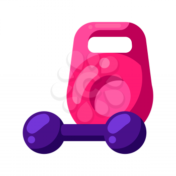 Icon of kettlebell and dumbbell in flat style. Stylized sport equipment illustration.