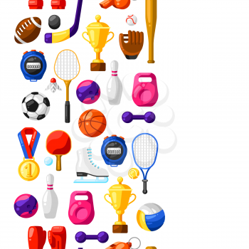 Seamless pattern with sport icons. Stylized athletic equipment illustration.