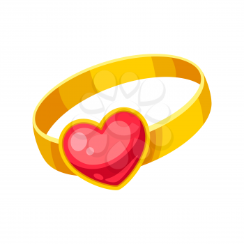 Valentines Day precious ring with heart. Illustrations in cartoon style.