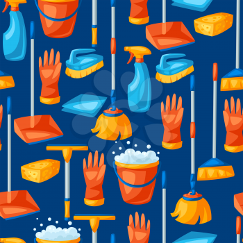 Housekeeping seamless pattern with cleaning items. Background for service, design and advertising.