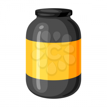 Illustration of sports nutrition jar. Fitness cartoon icon.