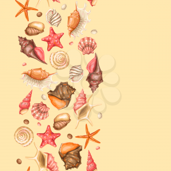 Seamless pattern with seashells. Tropical underwater mollusk shells decorative illustration.