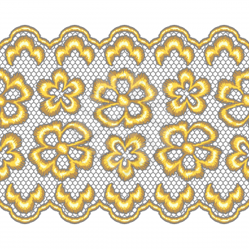Lace seamless pattern with gold flowers. Vintage golden embroidery on lacy texture grid.