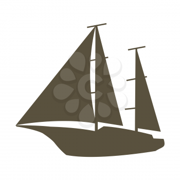 Illustration of sailing yacht silhouette. Nautical symbol icon. Marine retro decorative item.