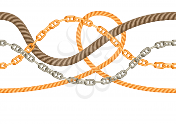 Seamless pattern with old chains and ropes. Nautical chain and string decorative background.