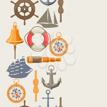 Seamless pattern with symbols and items. Marine retro decorative background.