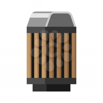 Wooden trash can illustration. Image icon of trash can for parks and squares.