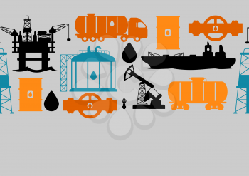 Seamless pattern with oil and petrol icons. Industrial and business illustration.