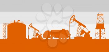 Illustration of oil production. Industrial and business landscape background.