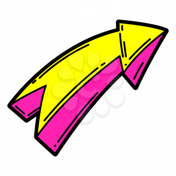 Illustration of cartoon arrow. Urban colorful teenage creative image. Fashion symbol in modern comic style.
