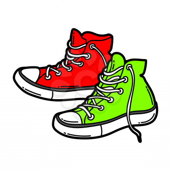 Illustration of cartoon sneakers. Urban colorful teenage creative image. Fashion symbol in modern comic style.