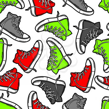 Seamless pattern with cartoon sneakers. Urban colorful teenage creative background. Fashion symbol in modern comic style.