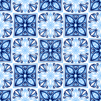 Italian ceramic tile pattern. Mediterranean porcelain pottery. Ethnic folk ornament. Mexican talavera, portuguese azulejo or spanish majolica.