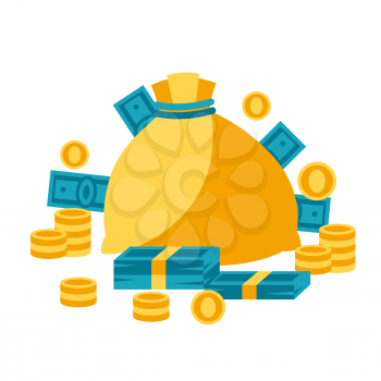 Illustration of bag and money. Banking concept with finance items.