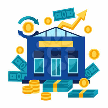 Illustration of bank and money. Banking concept with finance items.