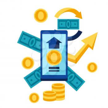 Illustration of phone and money. Banking concept with finance items.