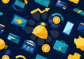Banking seamless pattern with money icons. Business concept with finance items.
